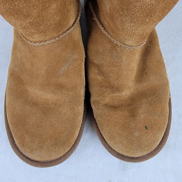 Koolaburra by UGG Tan Suede Faux Fur Lined Short Mid Calf Pull Up Boots Size 7 - Picture 8 of 9